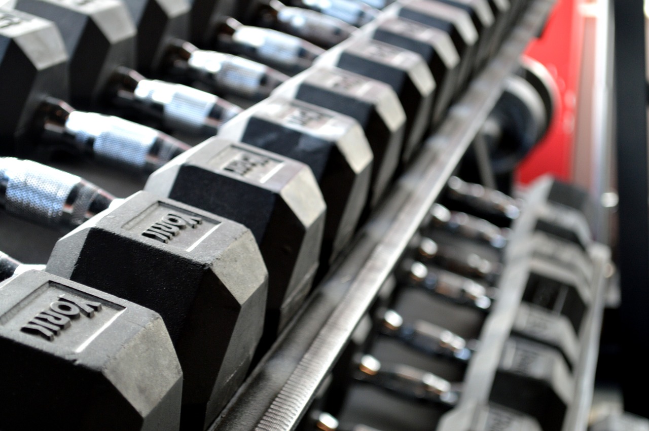 A rack of dumbbells