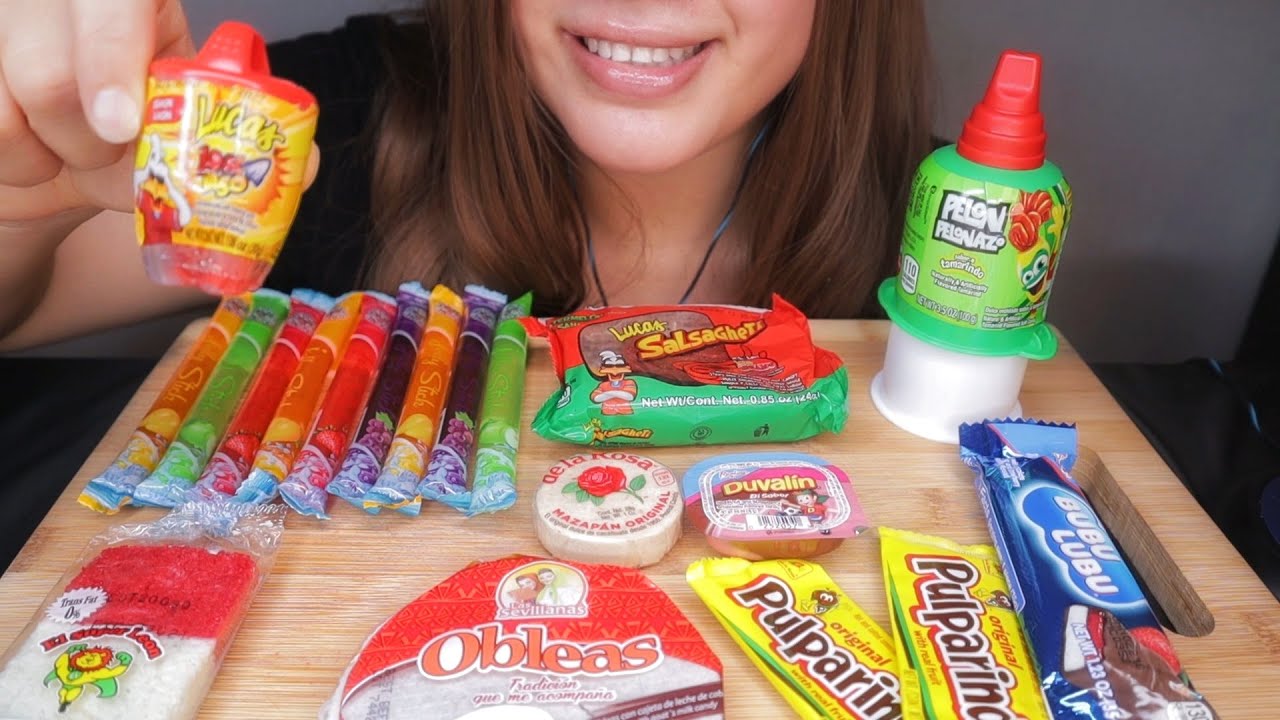 Woman having a table of assorted Mexican candies